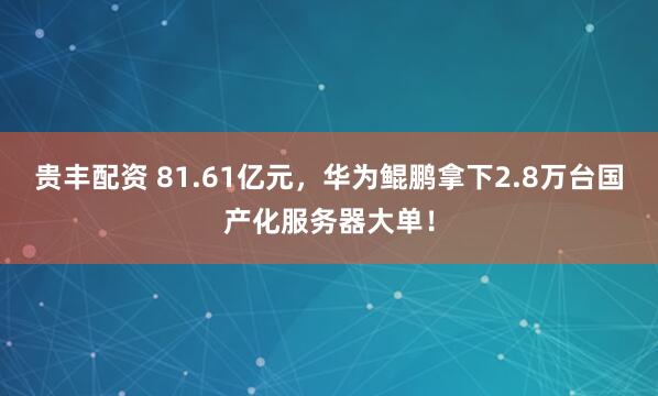 贵丰配资 81.61亿元，华为鲲鹏拿下2.8万台国产化服务器大单！